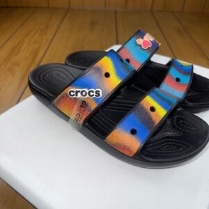 Crocs Classic Multi Color Spray Paint Slide Sandals Mens 7 Womens 9 Black Multi